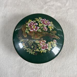 Vintage Asahi Sato Gordon Japanese Collection Green Floral Bird Trinket Dish